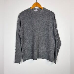 PASSIONI GRAY SILVER GLITTER Embellishments Sleeves Crew Neck Pullover Sweater M